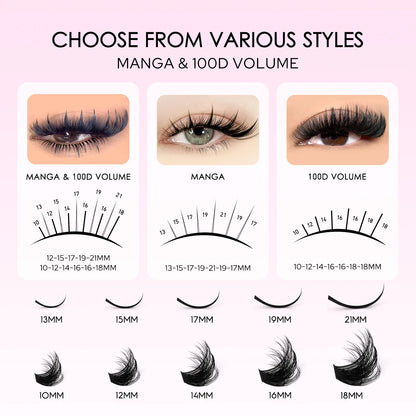 WOSHEER Lash Clusters Kit – Spiky Volume Individual Eyelash Extensions DIY Manga-Style Faux Mink Cluster Lashes