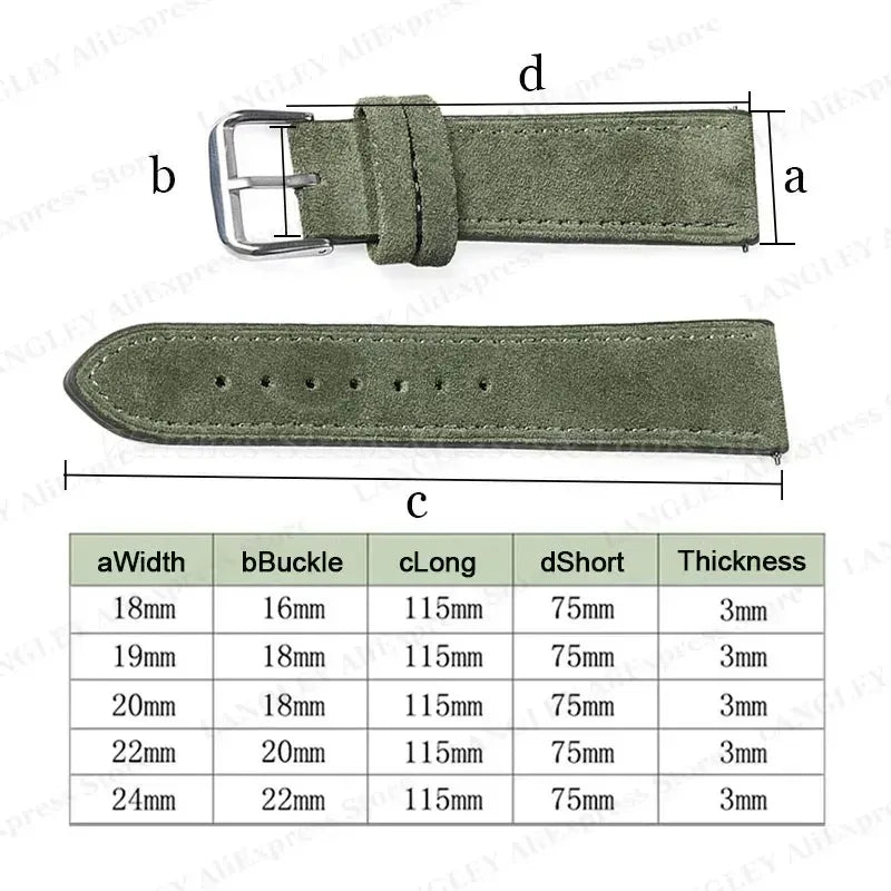 Suede Genuine Leather Watch Band - 18mm 19mm 20mm 22mm 24mm Vintage Handmade Stitching Strap For Seiko Huawei GT2 GT3 GT4