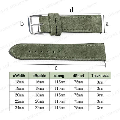 Suede Genuine Leather Watch Band - 18mm 19mm 20mm 22mm 24mm Vintage Handmade Stitching Strap For Seiko Huawei GT2 GT3 GT4