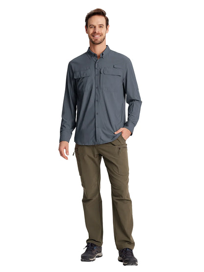 TACVASEN Men's UPF 50+ Sun Protection Fishing Shirt – Quick-Dry Long Sleeve Mesh Hiking & Work Shirt