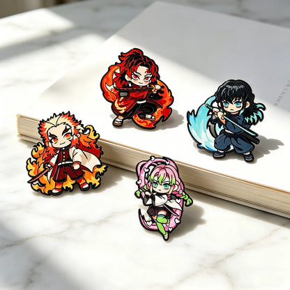 Demon Slayer Kimetsu no Yaiba Enamel Pins 4-Piece Set - Hashira & Yoriichi Anime Collectible Brooches for Backpacks and Bags