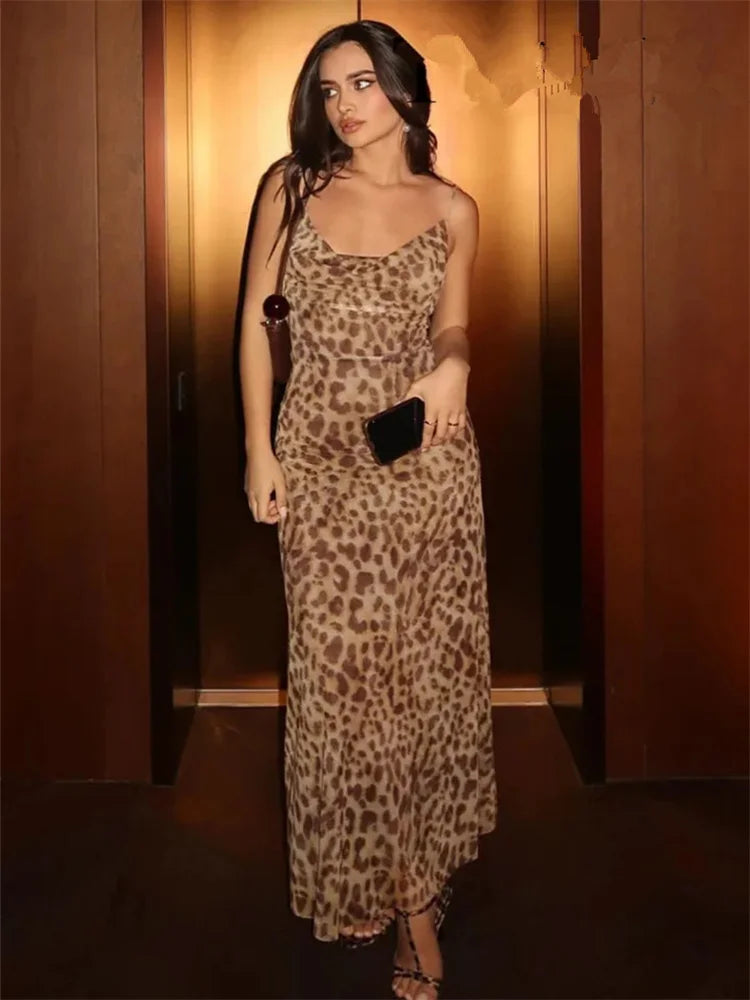 Mooyufon Leopard Print Summer Dress – Sexy Backless Ruffle Spaghetti Strap Party Clubwear for Women