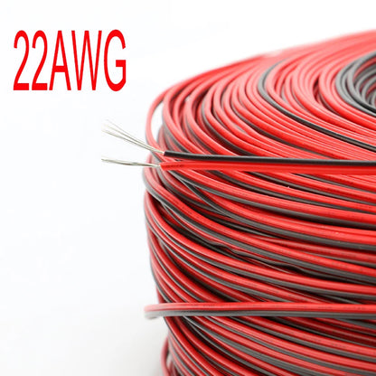 2-Pin Electrical Wire – Tinned Copper 18/20/22/24/26 AWG Insulated PVC Extension Cable for LED Strip, Red & Black
