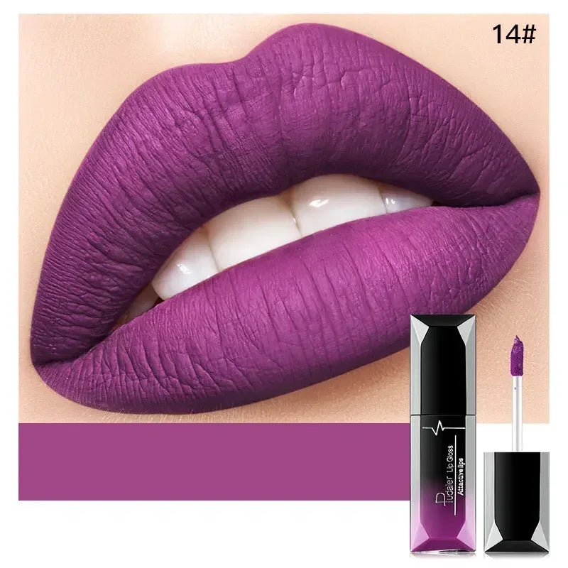 Pudaier Waterproof Matte Lip Gloss – Liquid Lipstick in Nude, Purple, Black Rose Shades