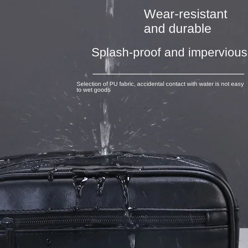 Men’s Leather Travel Wash Bag – Large Capacity Portable Toiletry Cosmetic Organizer with Multi-Pocket Design for Business Trips