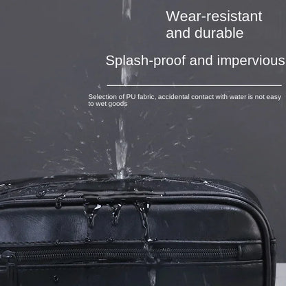 Men’s Leather Travel Wash Bag – Large Capacity Portable Toiletry Cosmetic Organizer with Multi-Pocket Design for Business Trips