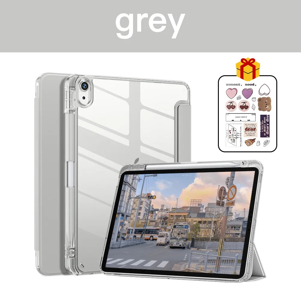 Transparent iPad Case - Protective Cover with Pencil Holder for iPad 7th–9th Gen, 10.2-Inch, Air 4/5, 10.9-Inch & Pro 12.9-Inch