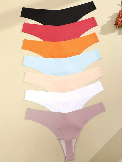 FINETOO 6PCS Seamless Ice Silk Thongs for Women – Breathable T-Back Crotch Briefs, Sexy Solid Tanga Lingerie in 10 Colors