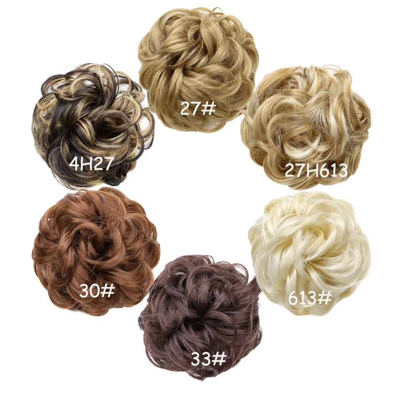 WIGSIN Synthetic Messy Bun Ponytail Extensions – Short Curly Chignon, Tousled Updo Hairpieces with Rubber Bands & Clip for Women & Girls