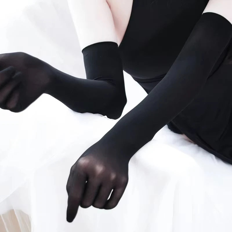 Ultra-Thin Solid Nylon Seamless Stocking Gloves – High Elasticity Long Sun Protection Women’s Dance, Party, Nightclub & Cosplay Accessories