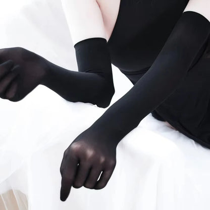 Ultra-Thin Solid Nylon Seamless Stocking Gloves – High Elasticity Long Sun Protection Women’s Dance, Party, Nightclub & Cosplay Accessories