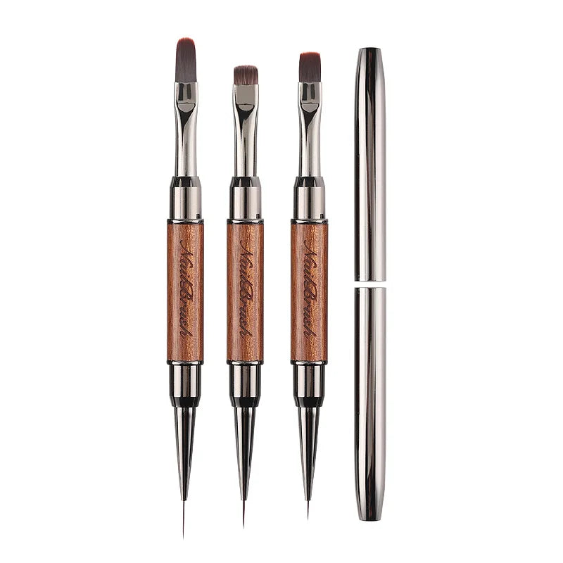 Double-Head Sandalwood Handle Nail Brush – Liner Brush Painting Pen, Gel Brush for Crystal Nail Art Manicure