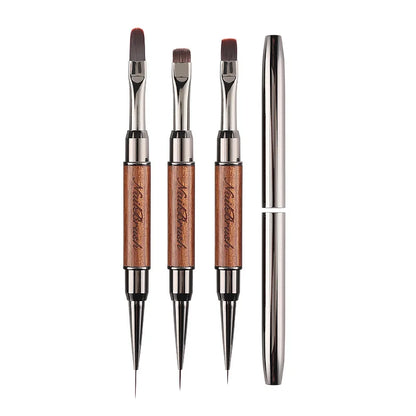 Double-Head Sandalwood Handle Nail Brush – Liner Brush Painting Pen, Gel Brush for Crystal Nail Art Manicure