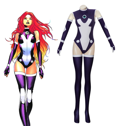 Anime Starfire Cosplay Costume – Sexy 3D Printed Bodysuit for Women, Halloween & Superhero Party Jumpsuit