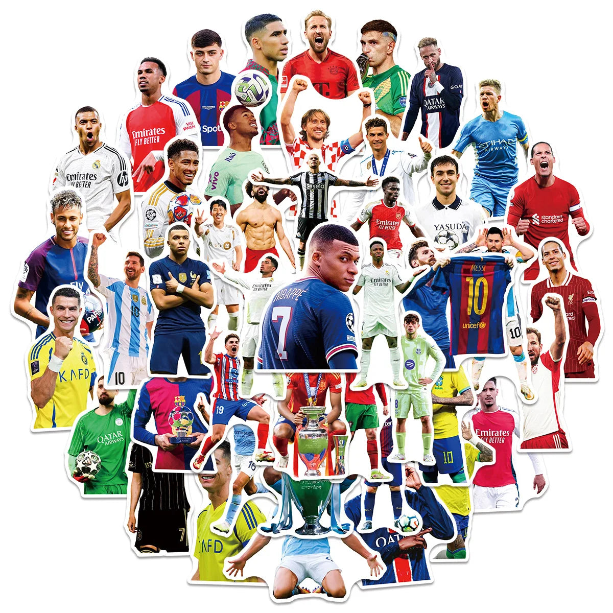 Football Player Stickers – 50PCS Waterproof Soccer Star Decals for Laptops, Water Bottles, Phones & Fan Gifts