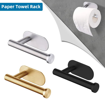 Stainless Steel Self-Adhesive Toilet Paper Holder: Wall-Mounted No Punching Tissue Dispenser for Bathroom & Kitchen - Convenient Roll Holder