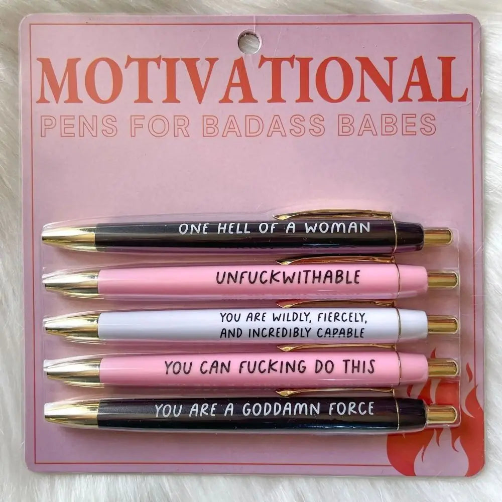 Push Button Motivational Pen – "Badass" Themed Creative Plastic Signature Pen | Funny Stationery for School
