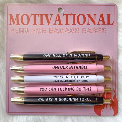 Push Button Motivational Pen – "Badass" Themed Creative Plastic Signature Pen | Funny Stationery for School