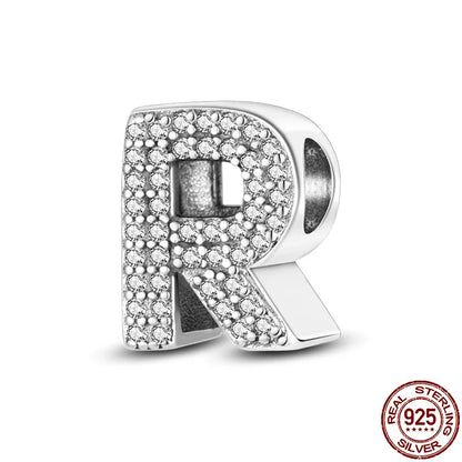 26 A-Z Alphabet Beads 925 Silver LOVE Letter Charms for 3mm Bracelets - CZ Zircon DIY Jewelry Gift
