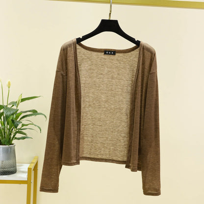 Plus Size Women's Thin Cardigan – Long Sleeve, Sun Protection, Loose Fit, Front-Open Air-Conditioned Cover-Up Top