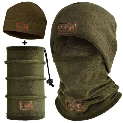 Tactical Fleece Hat & Scarf Set — Thermal Winter Balaclava Face Mask Neck Protector for Sports & Cycling