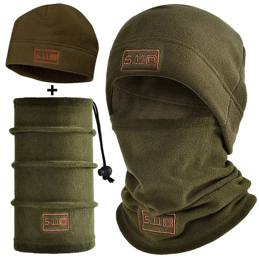 Tactical Fleece Hat & Scarf Set — Thermal Winter Balaclava Face Mask Neck Protector for Sports & Cycling
