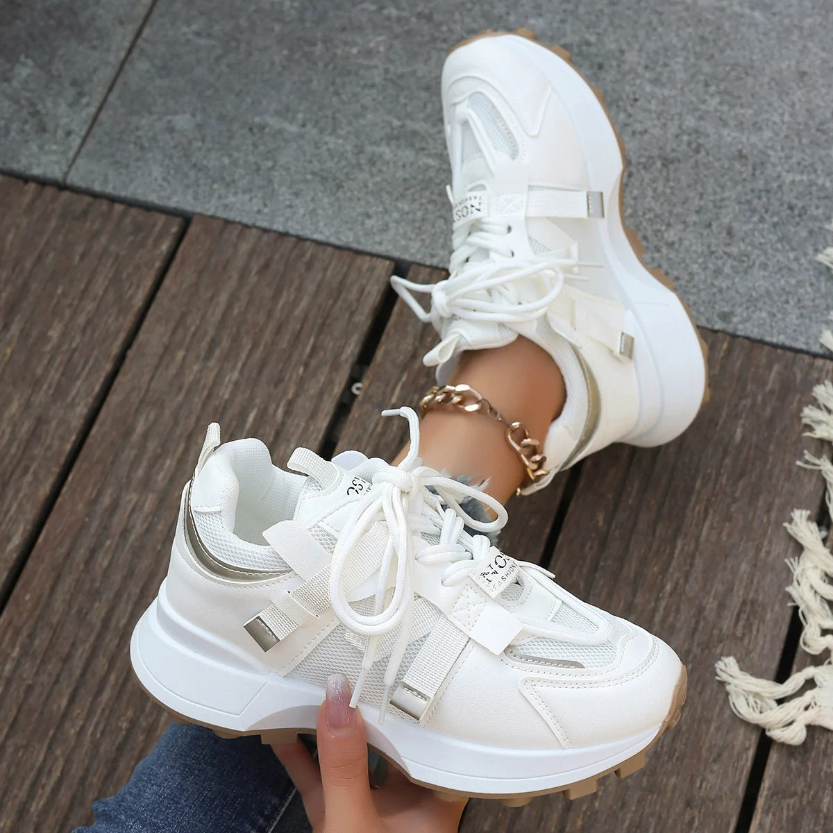 New Women’s Mesh Sneakers - Breathable Platform Lace-Up Casual Outdoor Low Top Shoes, Zapatos De Mujer