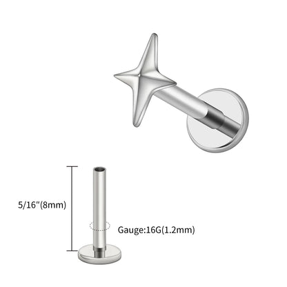 Right Grand ASTM F136 Titanium 16G Four-Pointed Star Cartilage Stud Earring – Helix, Tragus, Flatback Labret & Nose Piercing Jewelry