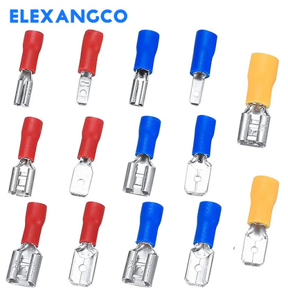 50PCS Insulated Spade Wire Connectors Set – 2.8/4.8/6.3mm Male & Female Electrical Crimp Terminals (Red, Blue, Yellow)