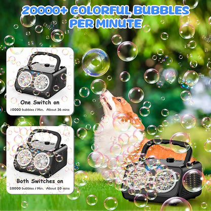 Upgrade Automatic Bubble Machine: 2-Fan Bubble Blower, 50000+ Bubbles Per Minute - Portable Bubble Maker for Kids