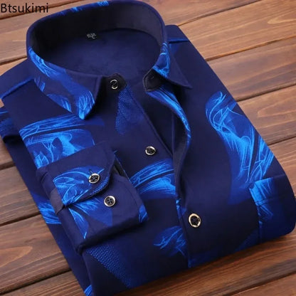 Men's Winter Plaid Flannel Shirt - Thick Fleece-Lined Long Sleeve Warm Casual Dress Shirt