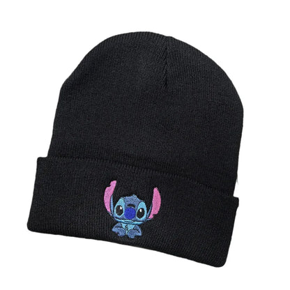 Cartoon Embroidered Knit Beanie Hat – Cute Unisex Stretchy Thermal Cap for Adults & Kids, Perfect Christmas Gift