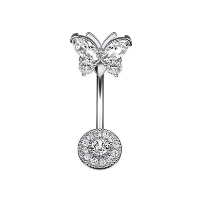 Stainless Steel CZ Belly Button Piercing – Heart & Butterfly Navel Barbell Jewelry for Women Sexy Navel Ring