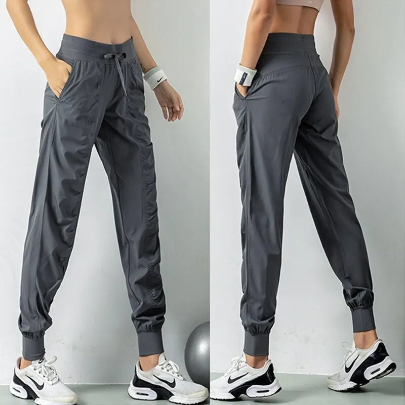 Women’s Fabric Drawstring Joggers – Quick-Dry Athletic Gym Fitness Sweatpants with Side Pockets
