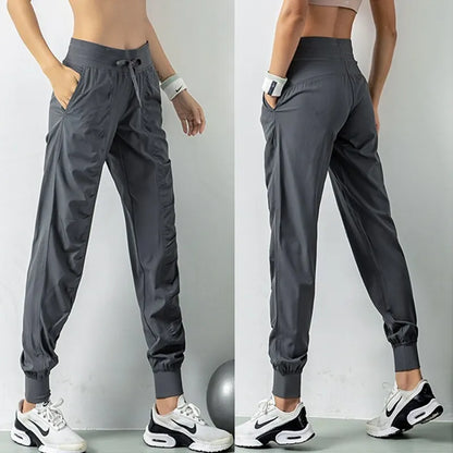 Women’s Fabric Drawstring Joggers – Quick-Dry Athletic Gym Fitness Sweatpants with Side Pockets
