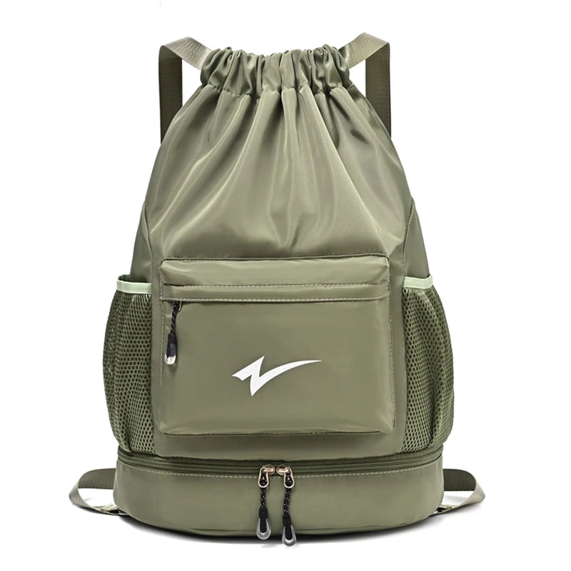 Drawstring Fitness Bag — Lightweight Multi-Pocket Gym Backpack with Separate Shoe Compartment, Foldable Outdoor Training Bag