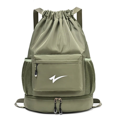 Drawstring Fitness Bag — Lightweight Multi-Pocket Gym Backpack with Separate Shoe Compartment, Foldable Outdoor Training Bag