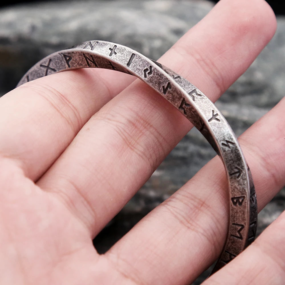 New Vintage 316L Stainless Steel Mobius Bangle - Fashion Nordic Vikings Letter Bracelet for Men, Party Jewelry Gifts