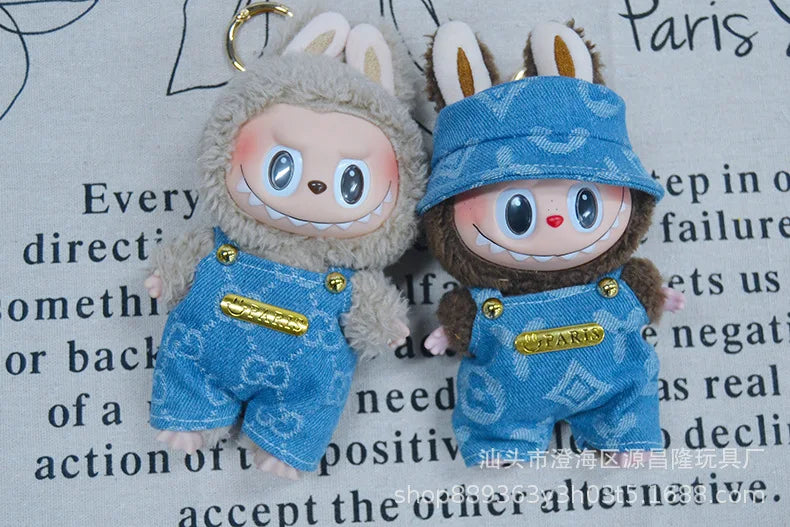 17cm Labubu Doll Clothes – Cowboy Party Outfit with Strap Pants & Fisherman Hat – Only Clothes, Hot Sale