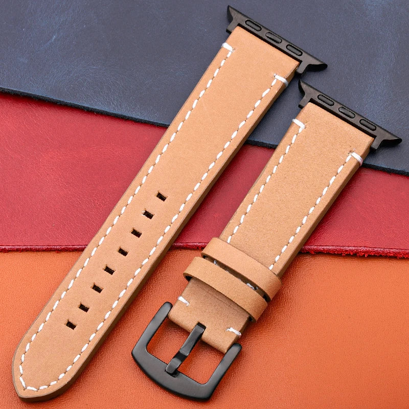 Genuine Leather Apple Watch Strap – Compatible with Series 7, 6, 5, 4, SE (40mm–49mm) for Men & Women
