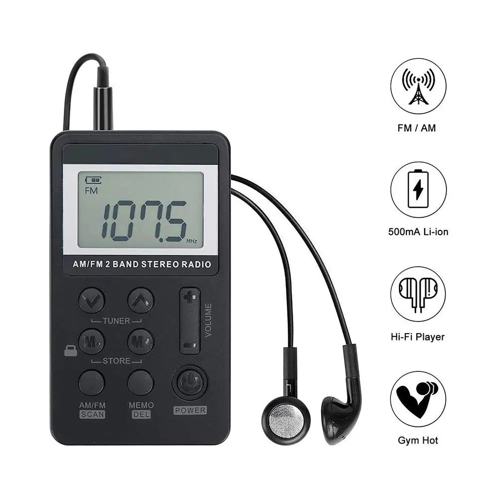 HRD-103 AM/FM Digital Radio - 2 Band Stereo Receiver, Portable Mini Pocket Radio with Headphones & 1.5" LCD Screen for Running