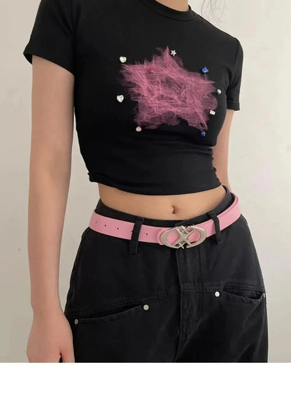 Women’s Punk Star Buckle Belt – Cross Metal Vintage Gothic Y2K PU Leather Waistband for Pants & Jeans, Unisex Fashion Belt