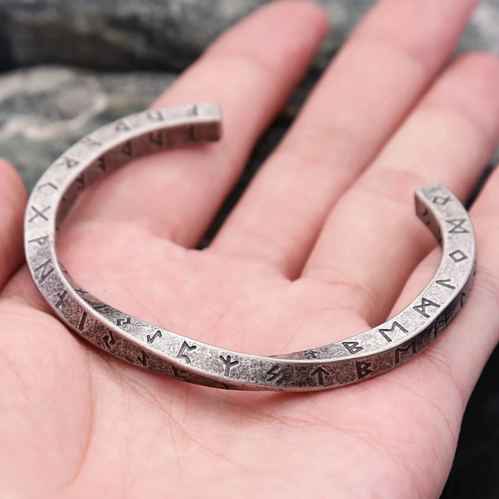 New Vintage 316L Stainless Steel Mobius Bangle - Fashion Nordic Vikings Letter Bracelet for Men, Party Jewelry Gifts