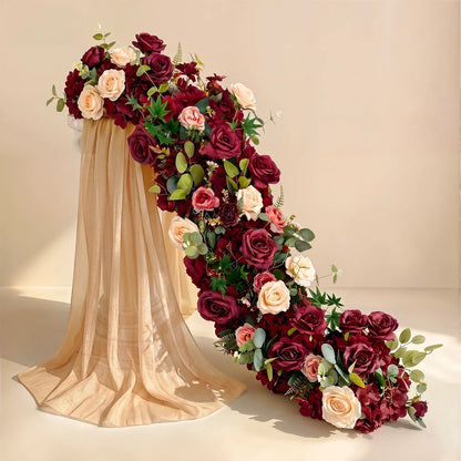 Pink Rose Wedding Flower Runner - Silk Floral Backdrop Decor for Tables, Events & Parties