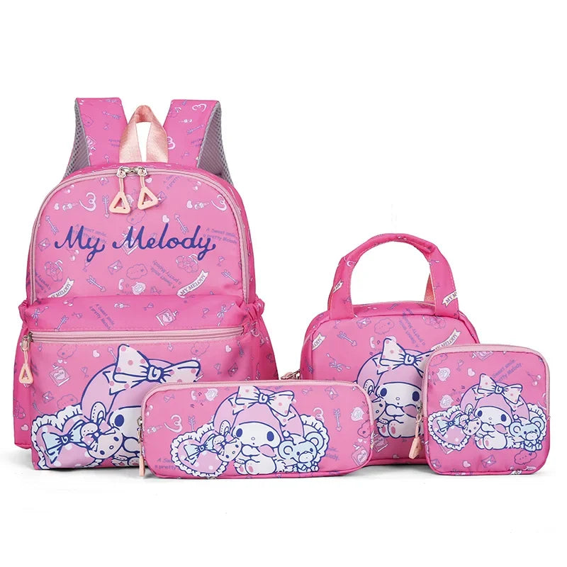 4pcs Kuromi & Hello Kitty Sanrio Backpack Set – Includes Pencil Case, Shoulder Bag, Wallet & Melody Daypack