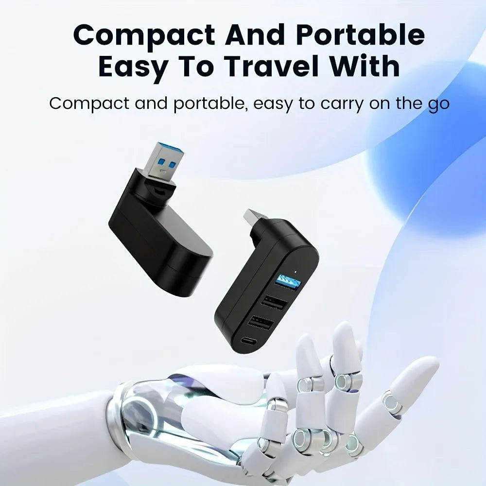 4-Port USB 3.0 Hub - Rotatable Multi-Port USB Data Transfer Expander for Laptop, MacBook & PC