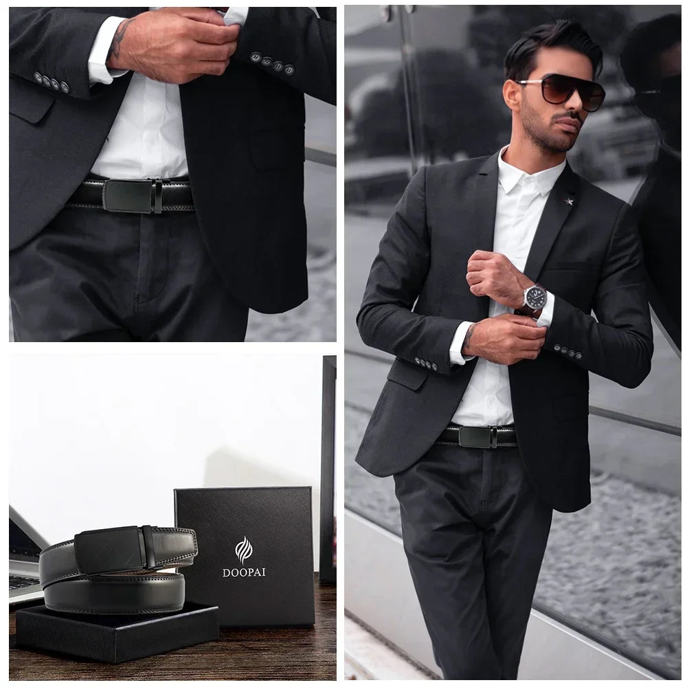 Men’s Luxury Genuine Leather Belt – High-Quality Cowhide with Metal Automatic Alloy Buckle