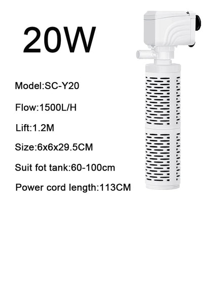 3 in 1 Aquarium Filter Pump – Silent Submersible Air Oxygen Aerator, Water Changer & Wave Maker, 220