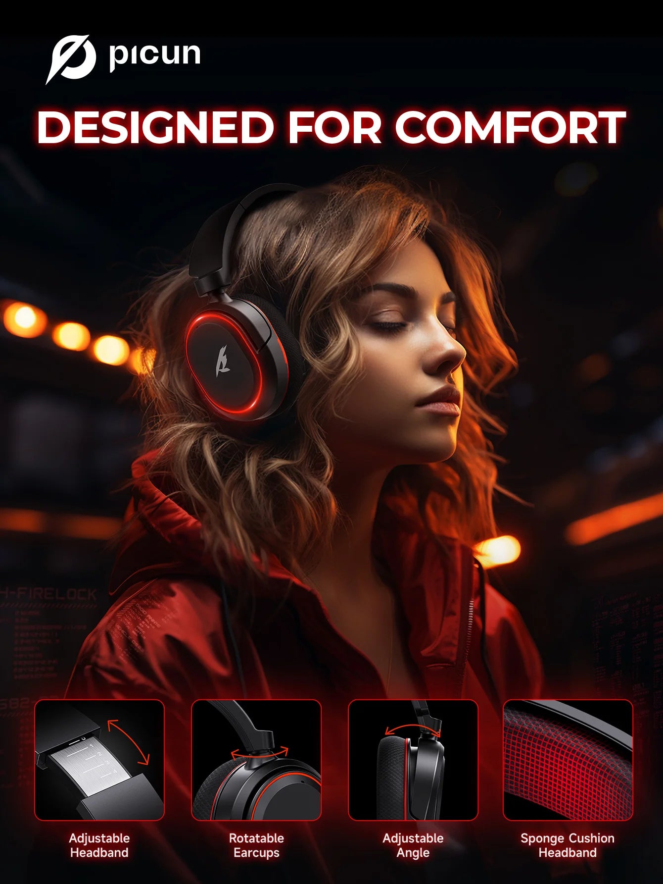 Picun G2 Wireless Gaming Headset – 2.4G & Bluetooth, 5ms Low Latency, 7.1 Surround Sound, ENC Mic for PC, PS4, PS5, Switch & Phone