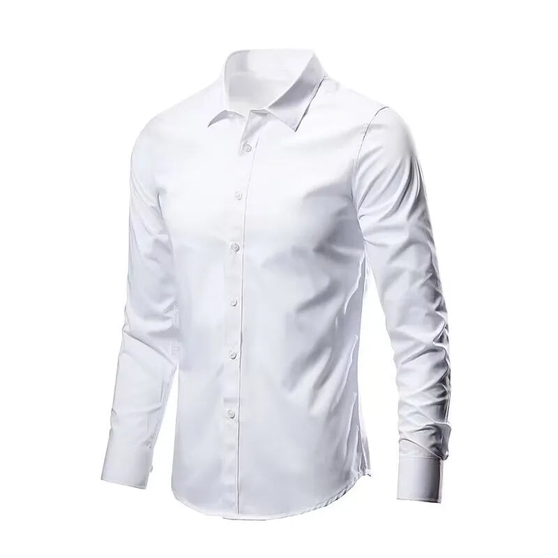 Men’s Wrinkle-Resistant Long Sleeve Shirt - Breathable Slim Fit Business Shirt for Spring & Autumn